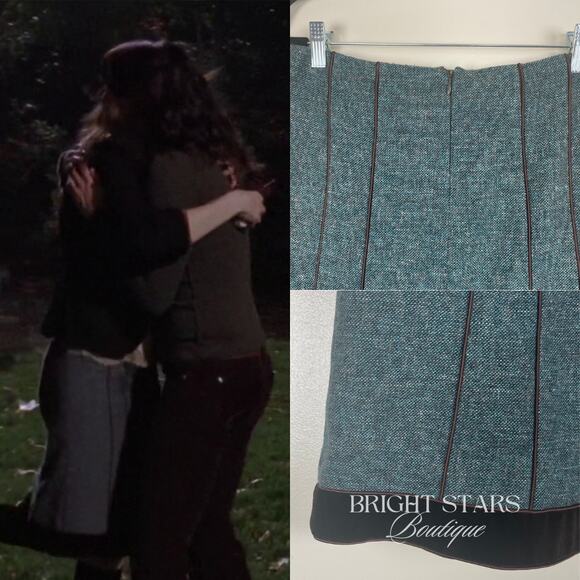 Rare Vintage Wool Blend Skirt ASO Rory Gilmore Girls Teal Brown Tweed Velvet - Picture 4 of 13